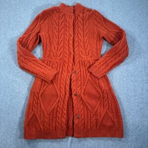 Guinevere Lambs Wool Long Cardigan Sweater Duster Women's Small Orange Knit
